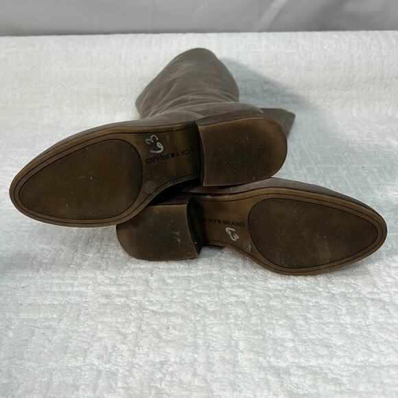 Lucky Brand Lanesha taupe leather tall riding boots back zip low block heel 6.5 - Picture 6 of 10